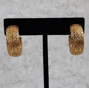 Vintage Monet Gold Braid Wide Hoop Earrings